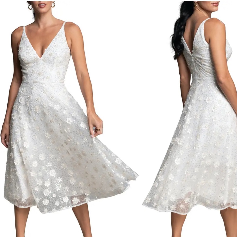 Dress the Population floral appliqué